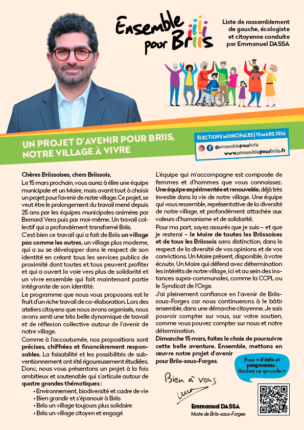 Double page intérieur du 4 pages Ensemble pour Briis - Un village pas comme les autres